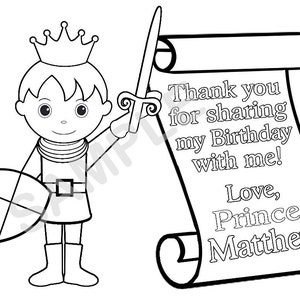 Personalized Printable Princess Prince Knight Scroll Birthday Party Favor childrens kids coloring page activity PDF or JPEG file image 4