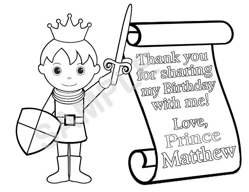 Personalized Printable Princess Prince Knight Scroll Birthday Party Favor childrens kids coloring page activity PDF or JPEG file image 4