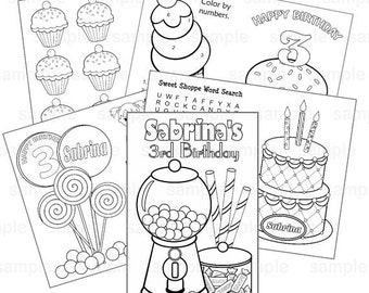 Candy Birthday Party Favor Coloring Book Gift Personalized Printable Template Sweet Shop Colouring Activity