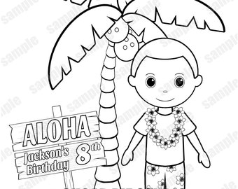 Personalized Luau Coloring Page Birthday Party Favor Colouring Activity Sheet Personalized Printable Template