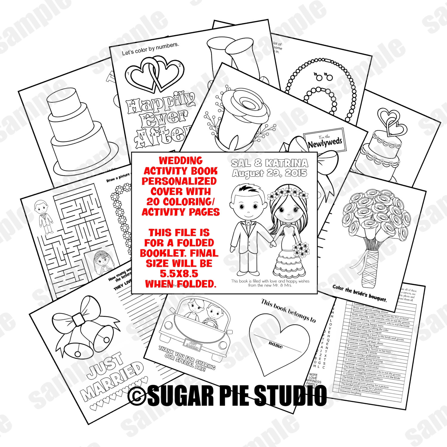Download Wedding coloring activity book Printable Personalized Favor Kids 5.5x8.5 PDF or JPEG TEMPLATE