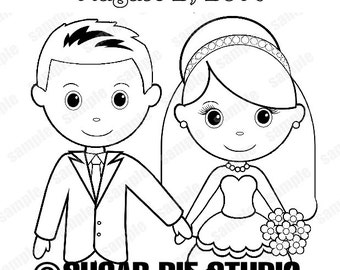 Personalized Printable Bride Groom  Wedding Party Favor childrens kids coloring page activity PDF or JPEG file