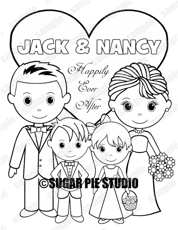 Printable Personalized Wedding Coloring Activity Book Favor Kids 8.5 X 11  PDF or JPEG TEMPLATE 