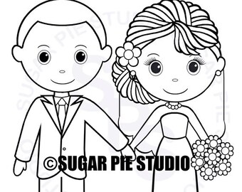 Personalized Printable Bride Groom  Wedding Party Favor childrens kids coloring page activity PDF or JPEG file