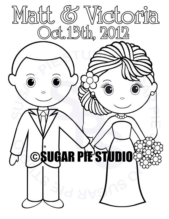 Personalized Printable Bride Groom Wedding Party Favor Childrens Kids  Coloring Page Activity PDF or JPEG File 