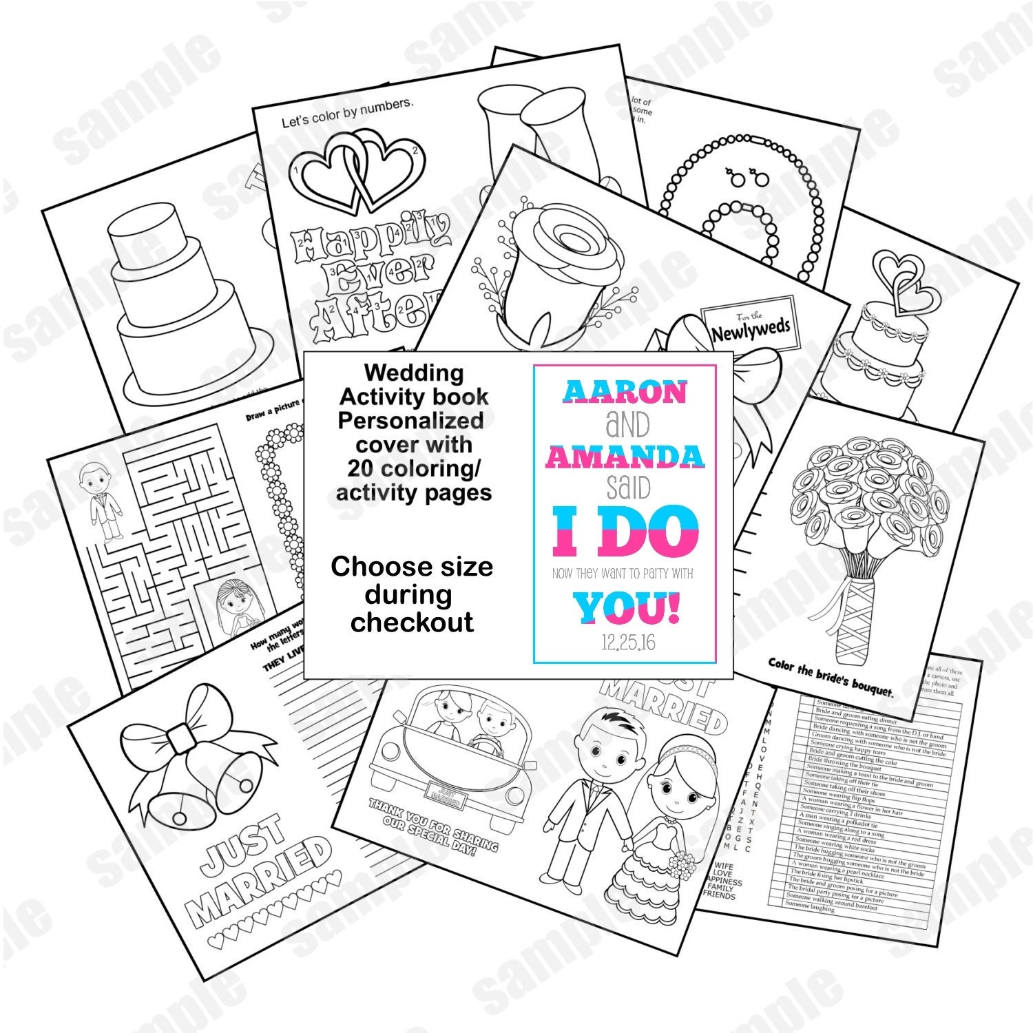 Download Wedding coloring book activity YOUR WEDDING COLORS Reception childrens Favor Kids table ...