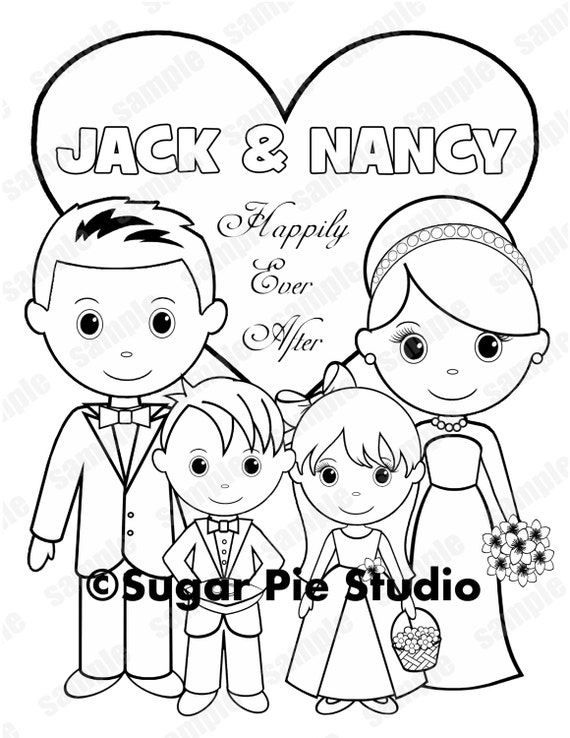 Personalized Printable Bride Groom Wedding Party Favor Childrens Kids  Coloring Page Activity PDF or JPEG File 