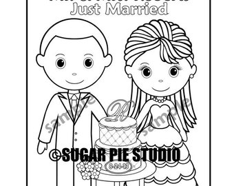 Personalized Printable Bride Groom  Wedding Party Favor childrens kids coloring page activity PDF or JPEG file