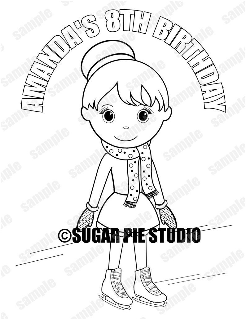 Ice Skating coloring page activity Winter wonderland Birthday Party Favor childrens kids Printable PDF or JPEG file