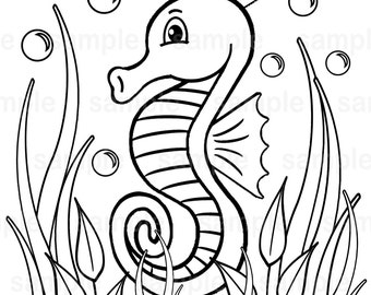 Personalized Seahorse Coloring Page Birthday Party Favor Colouring Activity Sheet Personalized Printable Template