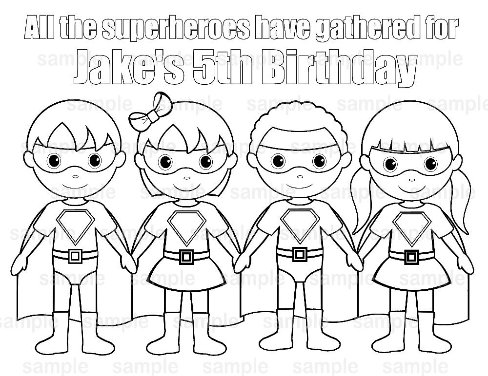 Download Personalized Printable Superhero Boy Girl Group Birthday Party Favor Childrens Kids Coloring Page Book Activity Pdf Or Jpeg File