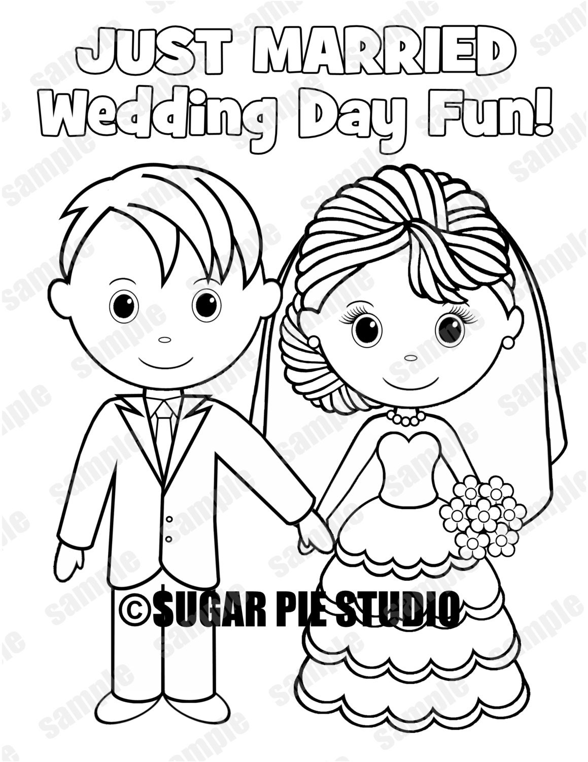 Download INSTANT DOWNLOAD Printable Bride Groom Wedding coloring page activity page Party Favor childrens ...