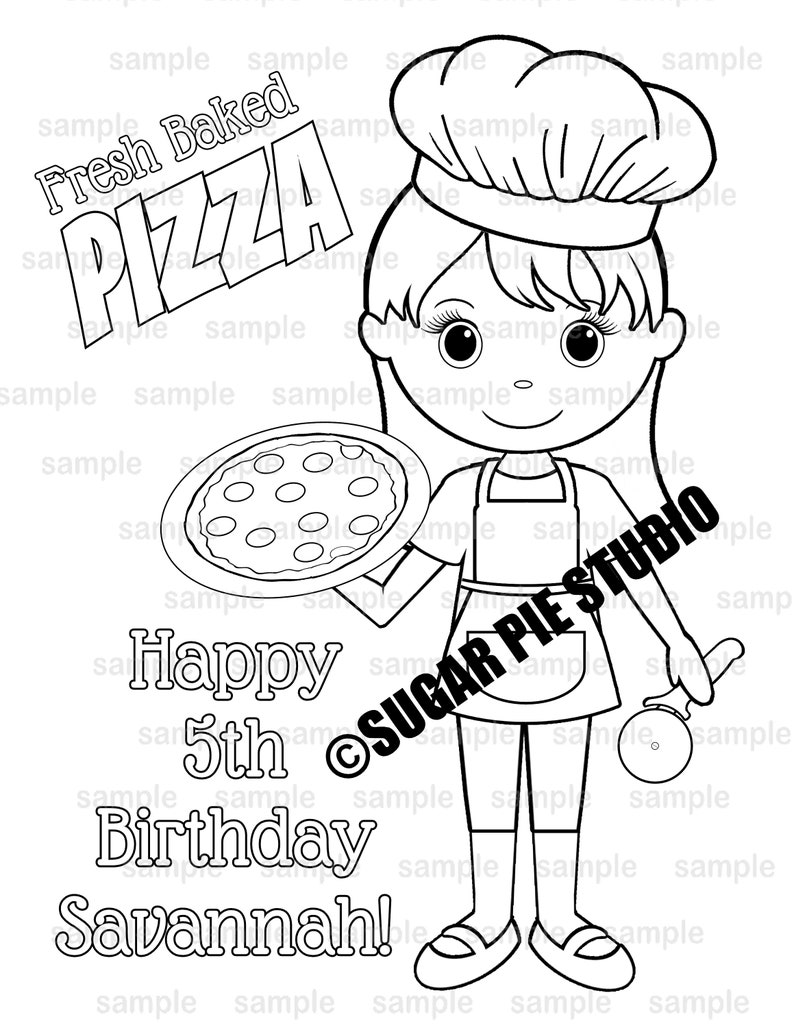 Chef pizza coloring page birthday party favor activity PDF