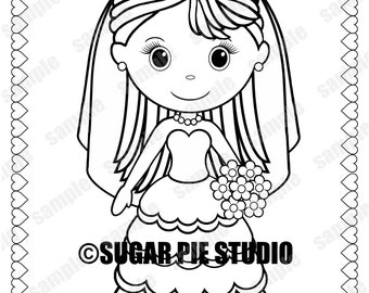 Bridal shower favor coloring page Party Favor childrens kids activity PDF or JPEG file