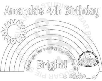 Personalized Rainbow Coloring Page Birthday Party Favor Colouring Activity Sheet Personalized Printable Template