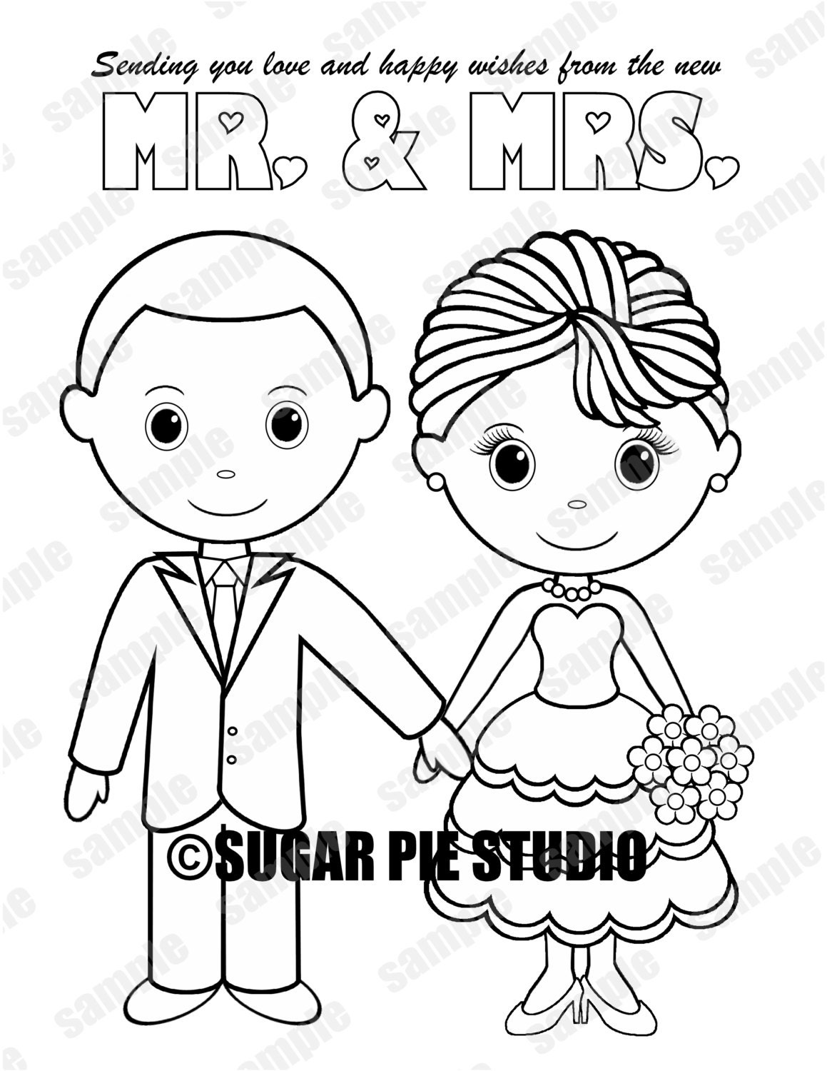 Download INSTANT DOWNLOAD Printable Bride Groom Wedding coloring page activity page Party Favor childrens ...