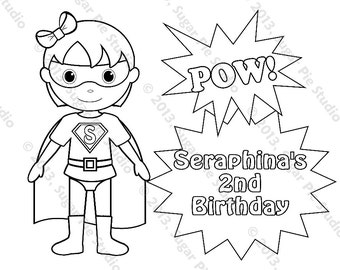 Personalized Superhero Coloring Page Birthday Party Favor Colouring Activity Sheet Personalized Printable Template