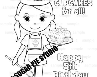 Personalized Baker Coloring Page Birthday Party Favor Colouring Activity Sheet Personalized Printable Template