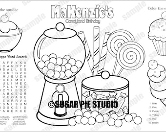 Personalized Sweet Shoppe Coloring Page Coloring Page Candyland Gift Colouring Activity Sheet Personalized Printable Template