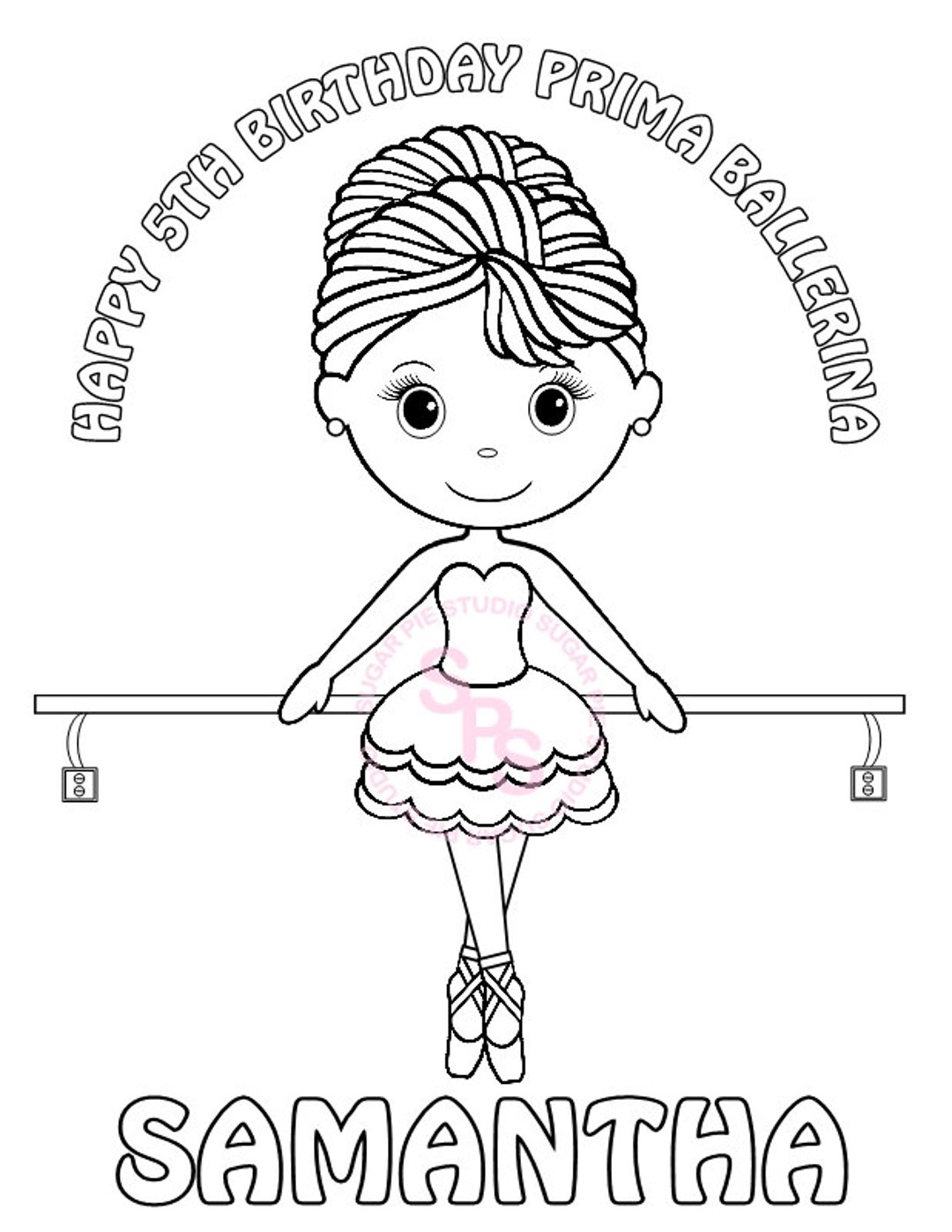 Personalized Ballerina Coloring Page Birthday Party Favor Colouring