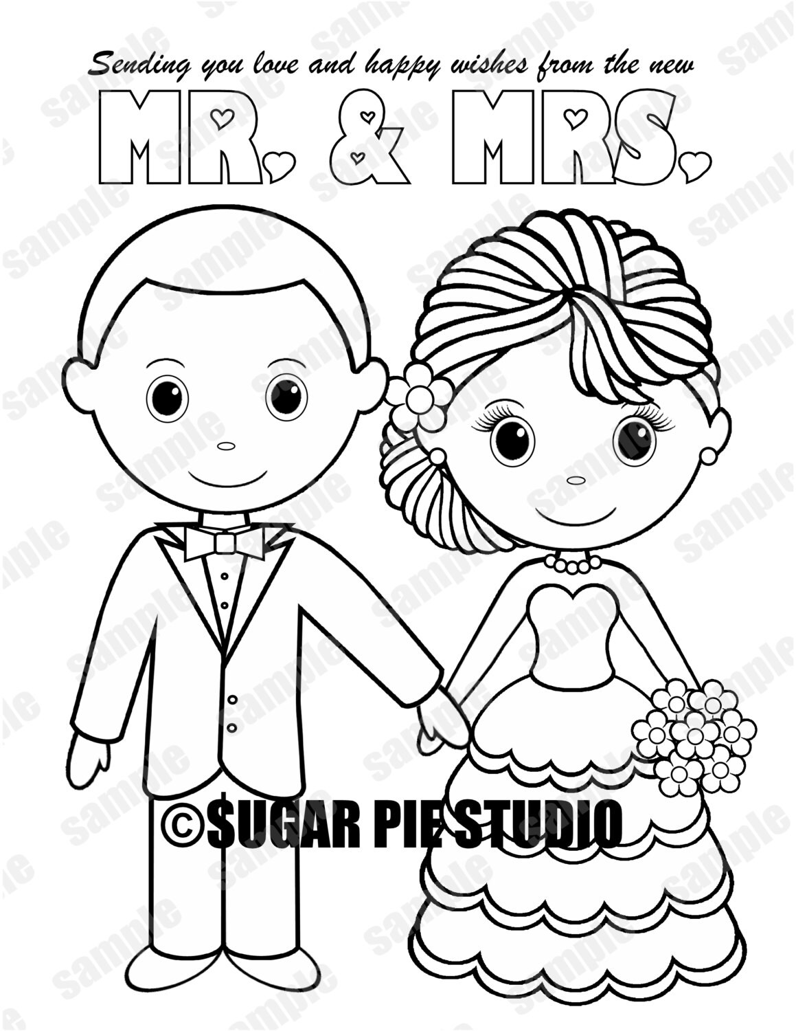 Download INSTANT DOWNLOAD Printable Bride Groom Wedding coloring page activity page Party Favor childrens ...