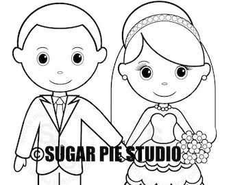 Personalized Printable Bride Groom  Wedding Party Favor childrens kids coloring page activity PDF or JPEG file