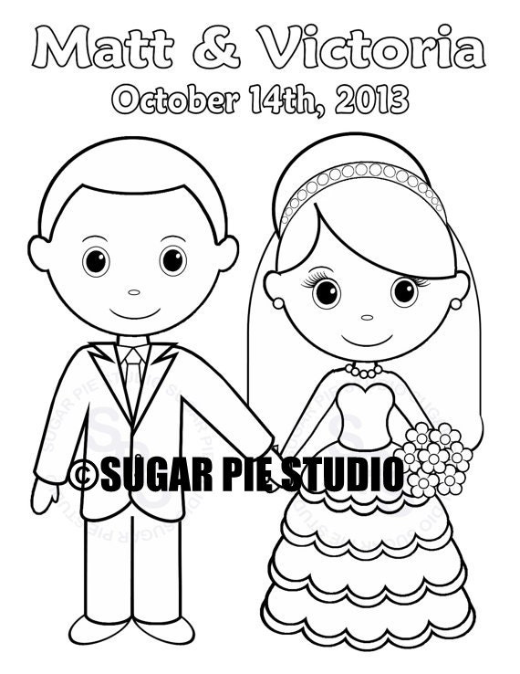 Personalized Printable Bride Groom Wedding Party Favor Childrens Kids  Coloring Page Activity PDF or JPEG File 