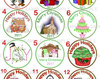 Christmas Holidays Winter Mix and Match 2 inch circle Printable Cupcake toppers tags Printable Personalized Digital File