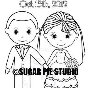 Personalized Printable Bride Groom Wedding Party Favor childrens kids coloring page activity PDF or JPEG file image 3