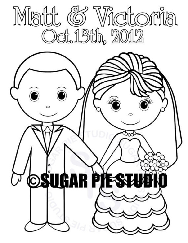 Personalized Printable Bride Groom Wedding Party Favor childrens kids coloring page activity PDF or JPEG file image 3