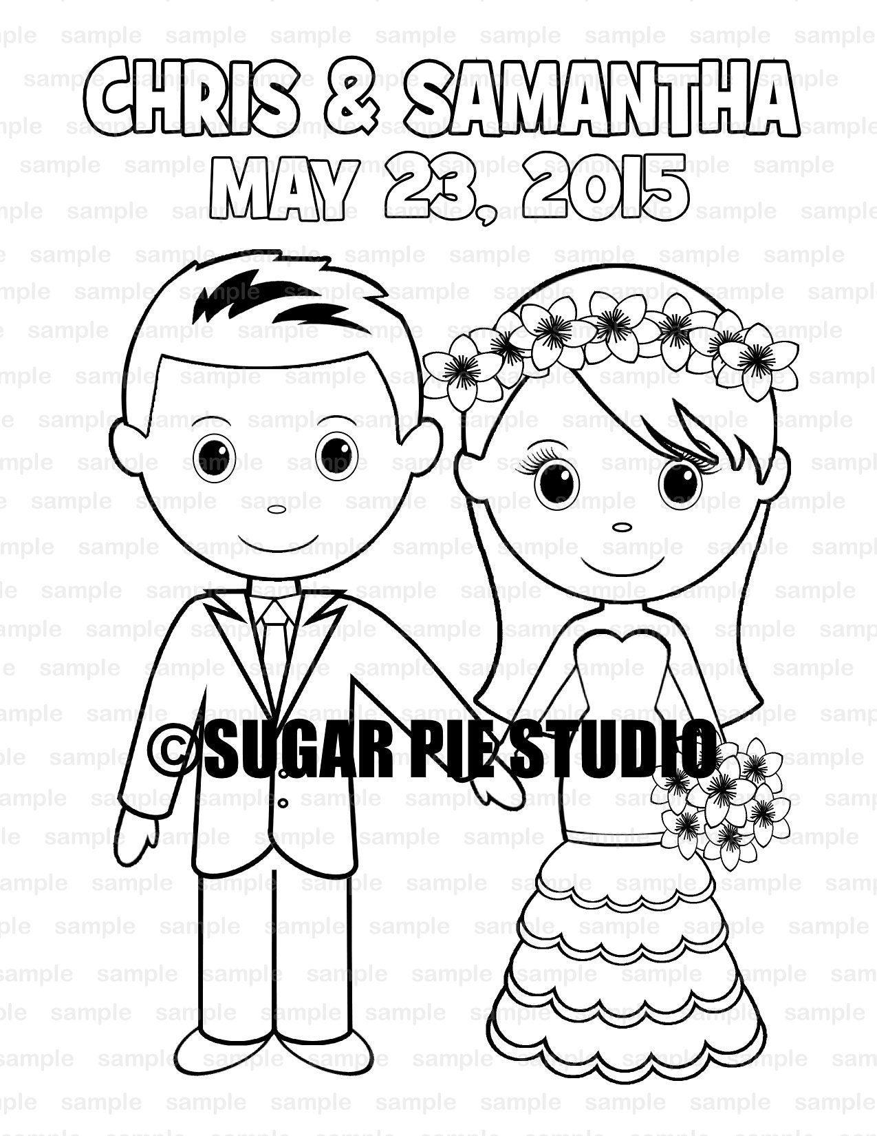 Download Wedding coloring page activity Personalized Printable PDF or | Etsy