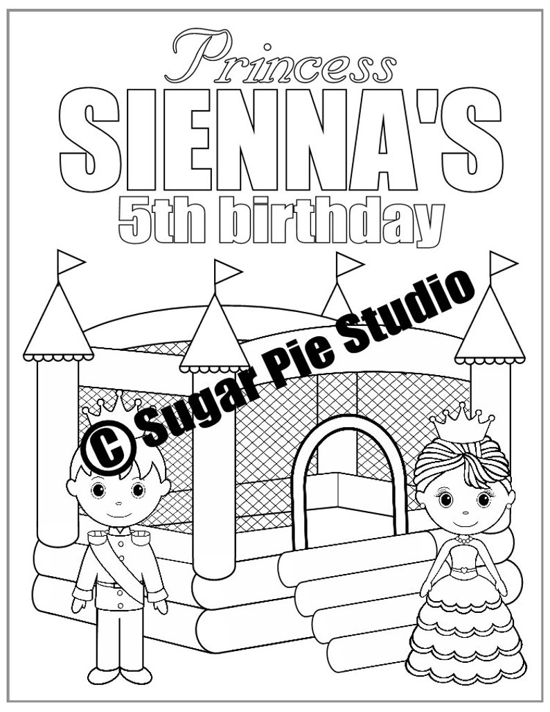 Personalized Bounce House Coloring Page Birthday Party Favor Colouring Activity Sheet Personalized Printable Template image 1