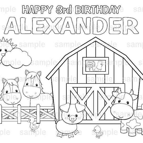 Personalized Printable Farm Birthday Party Favor childrens kids coloring page activity PDF or JPEG file