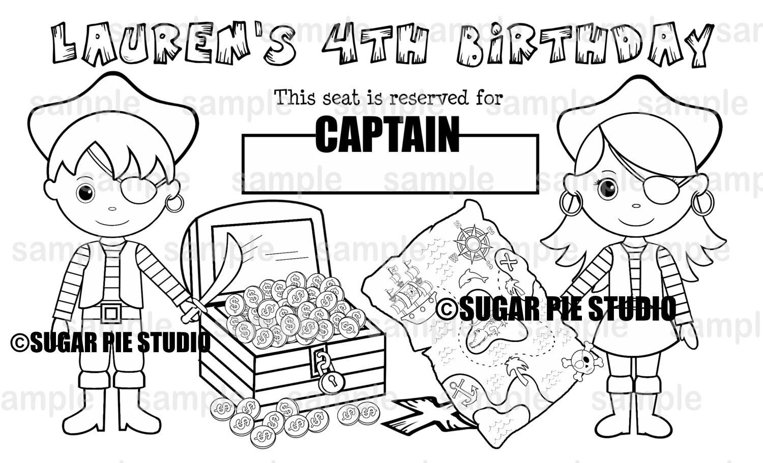 Printable Personalized Pirate Treasure Birthday Party Favor Placemat Childrens Coloring Page Activity Pdf Or Jpeg File