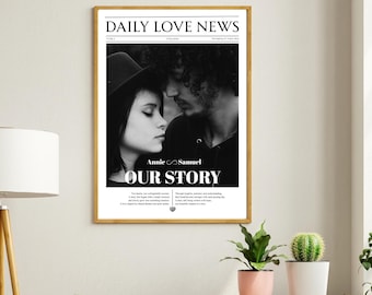 Arte de pared personalizado para parejas, póster de historia de amor personalizado, regalo de aniversario para parejas, impresión digital