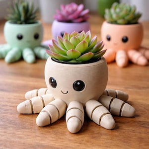 Cute Octopus Planter 3D Printed | Succulent Pot | Desk Plant Holder | Kawaii Plant Pot | Gift for Plant Lovers | Small Planter | Home Decor