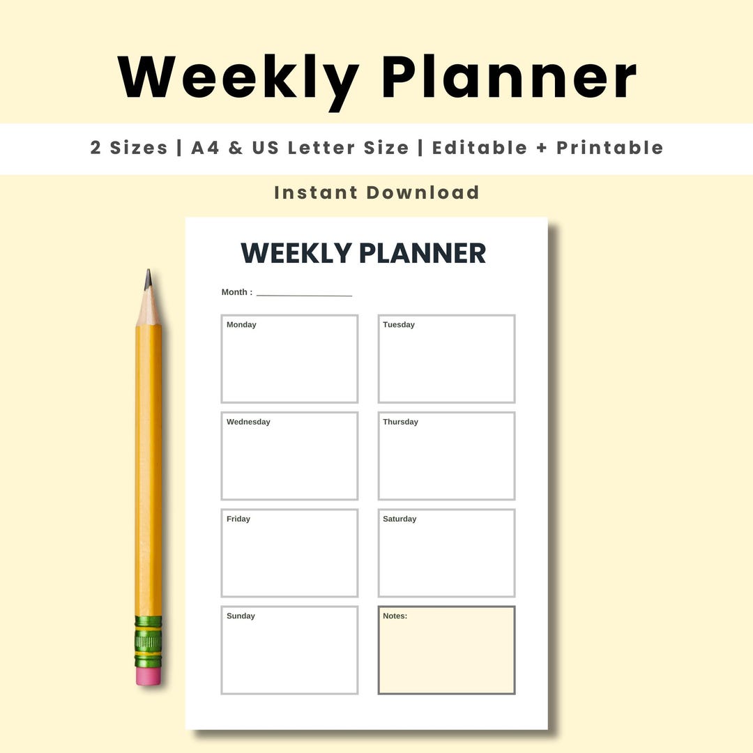 Printable Weekly Planner | Editable Planner PDF | Canva Template | A4 ...