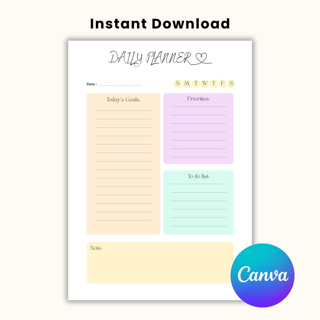 Planner | Daily Planner | Editable & Printable PDF | Canva Template - Etsy