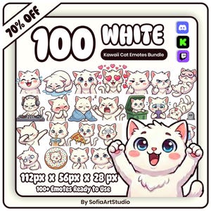 100+ vita katt-emotespaket | Kawaii Stream-paket (direktnedladdning)