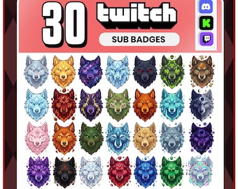 エレメンタルウルフのTwitchサブスクライバーバッジ30個 | ファンタジー系ストリーマーアイコン（デジタルダウンロード）