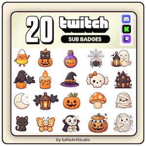 Può includere: Una collezione di 20 badge digitali per abbonati Twitch con icone a tema Halloween, tra cui caramelle a forma di mais, un gatto nero in una zucca, una pozione, un ragno, un fantasma con lanterna, un corvo, una candela, un cappello da strega, un teschio, una casa, una luna, un pipistrello, un fungo, una mummia, una farfalla e un vampiro.