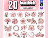 20+ Sakura Sub Badges | Pink Cherry Blossom Stream Icons (Digital Download)