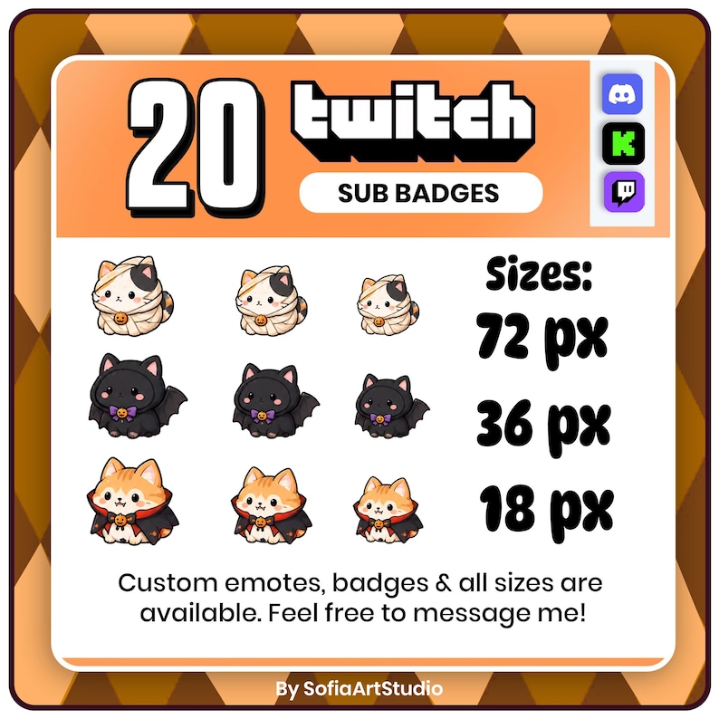 20+ Kawaii Halloween Animal Twitch Sub Badges (digital Download) - Etsy ...