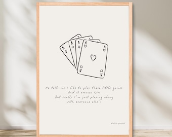 Little Games Poem Print – Minimalist Playing Cards Line Art (Digital Download)