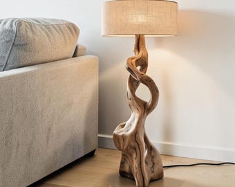 Lámpara de pie artística de madera para dormitorio: lámpara de madera rústica para decoración del hogar