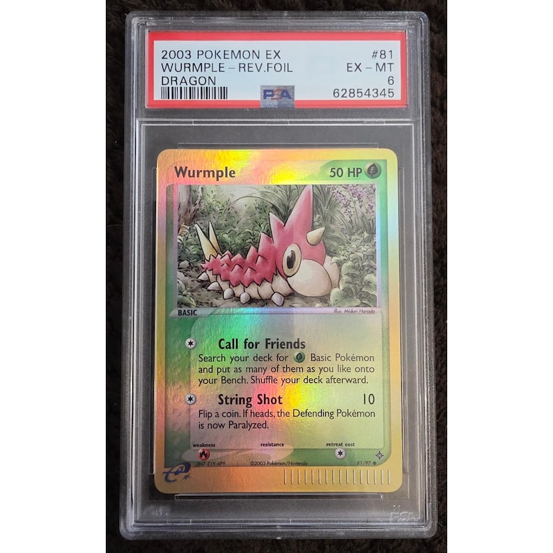 Pokemon Trading Card Standard Wurmple 81/97 2003 EX Dragon Reverse Foil PSA 6 image 1