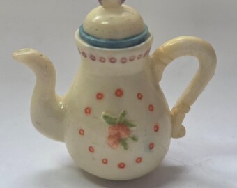 1997 Enesco Miniature Teapot Cream Floral Dollhouse Collectible Resin
