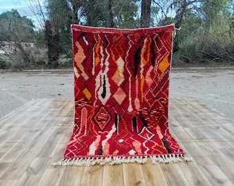 Authentic Red Moroccan Rug – Handmade Wool Rug with Unique Amazigh Patterns