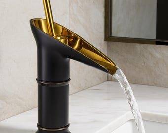 Black & Gold Deck Mounted Bathroom Sink Tap