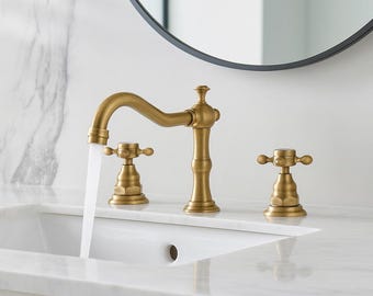Grifo de baño de latón antiguo / Grifo mezclador de lavabo vintage de doble manija